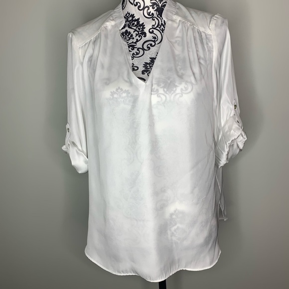 Philosophy White Blouse Rolled 3/4 Sleeve Size L - Picture 1 of 8